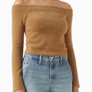 Good American Off The Shoulder Women’s Sweater Neutral Brown| Size XL | NWT